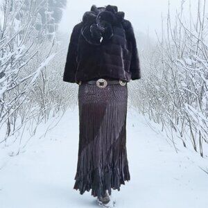 Joseph Ribkoff Black Faux 3/4 length Sleeve Fur Jacket and Scarf size 16